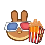 🍿 мультфильм, животное, развлечение, кролик, попкорн, очки, 3D, фильм, милый telegram sticker