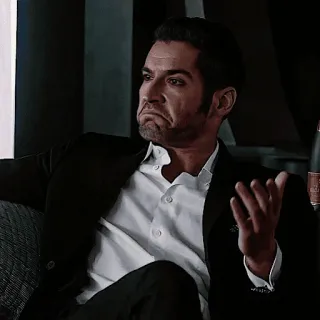 😒 Lucifer Morningstar Lucifer Lucifer, phim truyền hình, biểu cảm, hài hước, ác quỷ, Tom Ellis telegram sticker
