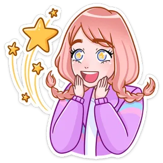 🤩 стикер, мультфильм, девушка, звезды, розовые волосы, счастливая telegram sticker