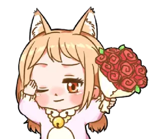 💐 Ragazza anime, Cartone animato, Orecchie da gatto, Fiori, Carino, Chibi telegram sticker