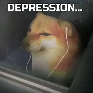 🙂 doge DEPRESSION... pies, mem, smutny, depresja, słuchawki whatsapp sticker