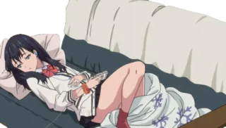 😕 Anime, Mädchen, Liegend, Bett, Entspannen, Decke telegram sticker