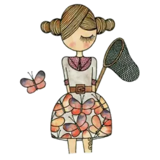 😊 ragazza, farfalla, disegno, cartone animato, carino, rete, vestito telegram sticker