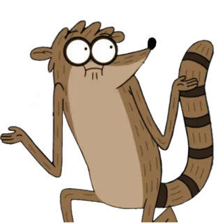 😕 Rigby Regular Show procione, cartone animato, scrollata di spalle, Regular Show telegram sticker