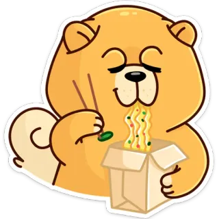 🍝 cachorro, chow chow, comendo, macarrão, hashi, comida, desenho animado telegram sticker