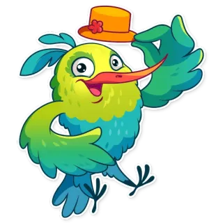 👋 vogel, hoed, cartoon, dier, schattig, vriendelijk telegram sticker