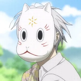 👺 Anime, Máscara, Pessoa, Máscara de gato, Cabelo branco, Desenho animado telegram sticker