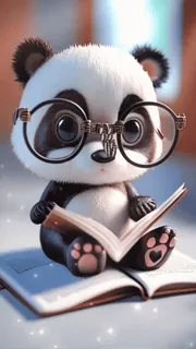 🌟 panda, cute, reading, book, glasses, animal telegram sticker