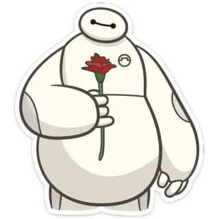 🌹 Baymax Big Hero 6 robot, fleur, rose rouge, dessin animé, Disney, amical, personnage, Baymax telegram sticker