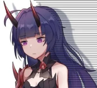 😑 anime, meisje, hoorns, paars haar, paarse ogen whatsapp sticker