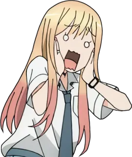 😱 anime, surpreso, chocado, assustado, estudante, cabelo loiro telegram sticker
