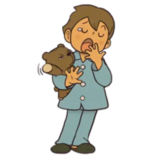💤 졸린, 하품, 잠옷, 곰인형, 만화, 피곤한, 소년, 아이 whatsapp sticker