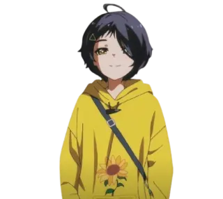 😋 garota anime, moletom amarelo, fofa, personagem, desenho animado telegram sticker