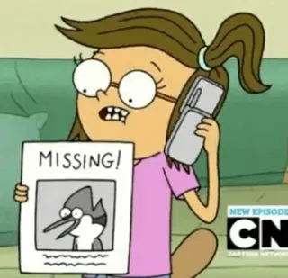 👾 Mordecai Regular Show MISSING! Regular Show, Cartoon Network, Missing, Mordecai, cartoon, bird whatsapp sticker