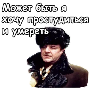 🥶 Может быть я хочу простудиться и умереть rosyjski, cytat, zima, mężczyzna, zimno, futrzana czapka telegram sticker