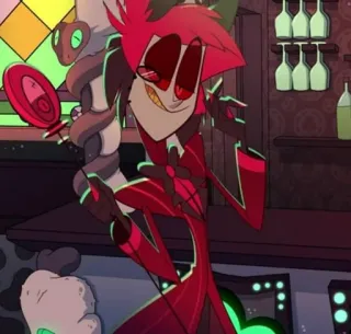 🍾 Alastor Hazbin Hotel alastor, hazbin hotel, demon, uśmiechnięty, kreskówka, czerwony telegram sticker
