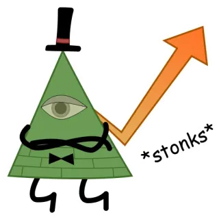 📈 Bill Cipher Gravity Falls *stonks* cartone animato, triangolo, occhio, cappello a cilindro, baffi, finanziario, freccia, azioni telegram sticker