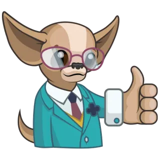 👍 cão, chihuahua, óculos, terno, polegar para cima, aprovação, positivo, desenho animado whatsapp sticker
