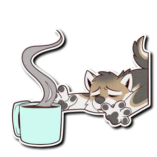 ☕️ loup, café, fatigué, matin, dessin animé, mignon, animal telegram sticker