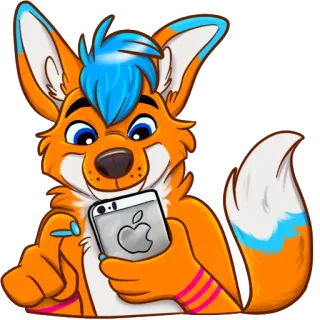 📱 renard, anthropomorphe, orange, poilu, animal, dessin animé, téléphone, pomme whatsapp sticker