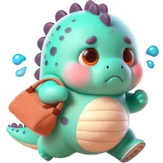 🏃‍♂ ไดโนเสาร์, น่ารัก, การ์ตูน, สัตว์, กระเป๋า, เศร้า, คาวาอิ whatsapp sticker