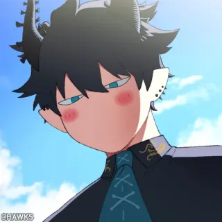 🌐 Anime, Démon, Cornes, Yeux bleus, Rouge, Cravate telegram sticker