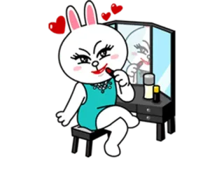 👄 Cony Cony, Line Friends, кролик, макияж, губная помада, туалетный столик, мультфильм, милый whatsapp sticker