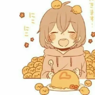 🍳 Dibujo animado, Lindo, Comida, Anime, Kawaii, Ilustración telegram sticker