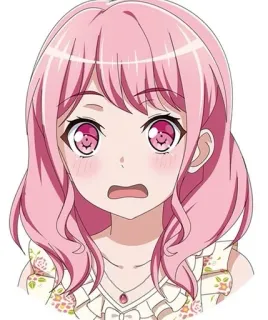 😧 anime, garota, cabelo rosa, preocupada telegram sticker