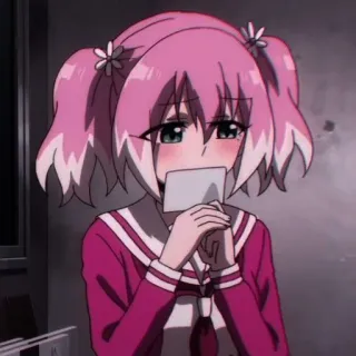 🥰 Anime, Mädchen, pinke Haare, Schuluniform, traurig, weinend, Cartoon telegram sticker
