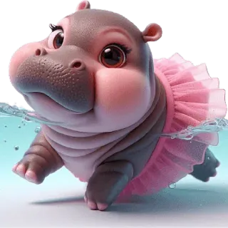 🚿 hipopotam, balerina, słodki, kreskówka, zwierzę, pływanie, tutu telegram sticker