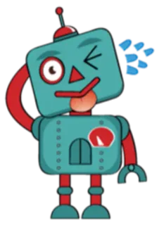 😜 робот, мультик, персонаж, подмигивание, язык, синие предметы telegram sticker