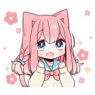 😍 dziewczyna anime, kocie uszy, kawaii, słodkie, różowe włosy, sztuka cyfrowa telegram sticker