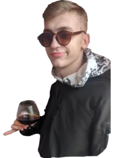 😏 persona, gafas de sol, copa de vino, bebida, beber telegram sticker