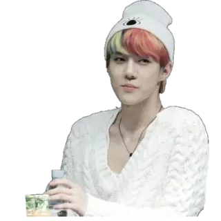 😊 kpop, person, man, beanie, sweater, colorful hair whatsapp sticker