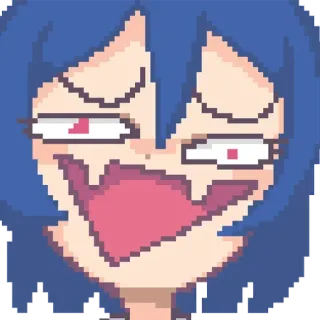 😅 pixel art, anime style, cartoon, character, expression, blue hair telegram sticker