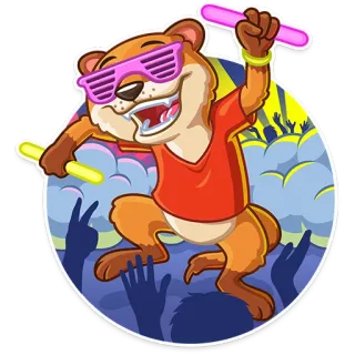 🕺 Loutre, Danse, Fête, Néon, Dessin animé, Animal, Célébration telegram sticker