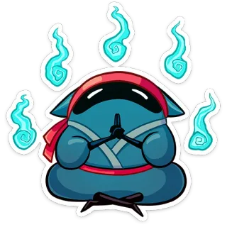 😌 ninja, meditation, cartoon, spirit, blue, character whatsapp sticker