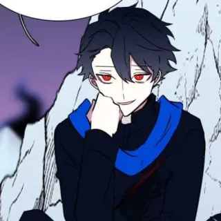 🩸 Anime, Manga, Karakter, Ilustrasi, mata merah, kerah biru, rambut hitam telegram sticker