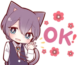 🆗 OK! Anime, Neko garçon, Okay, Approbation, Mignon, Autocollant telegram sticker
