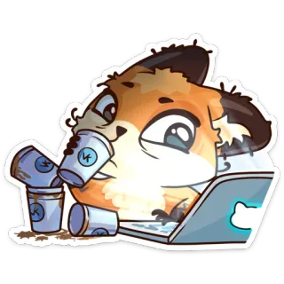☕️ animal, cartoon, laptop, coffee, cute, funny whatsapp sticker