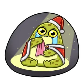 😭 плачущий, грустный, рождество, шапка санты, мультфильм, персонаж, милый whatsapp sticker