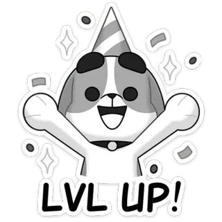 🥳 LVL UP! dog, level up, party, celebration, game, achievement telegram sticker