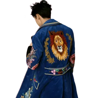 😵 lion, coat, embroidery, blue, fashion whatsapp sticker