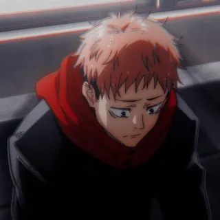 😞 Yuji Itadori Jujutsu Kaisen Аниме, Грустный, Парень, Jujutsu Kaisen, Юдзи Итадори, Красная толстовка telegram sticker