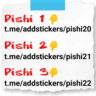 🔢 Pishi 1
t.me/addstickers/pishi20
Pishi 2
t.me/addstickers/pishi21
Pishi 3
t.me/addstickers/pishi22 sticker, sticker hinzufügen, Pishi telegram sticker