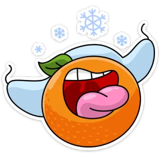 🤪 orange, winter, snow, cartoon, fruit, snowflakes, cute, funny telegram sticker