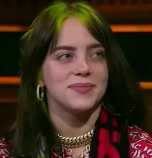😐 Billie Eilish billie eilish, นักร้อง, คนดัง, ภาพเหมือน, ผมสีเขียว, นักดนตรี telegram sticker