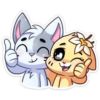 👍 gatto, cane, animali, pollice in su, carino, cartone animato telegram sticker