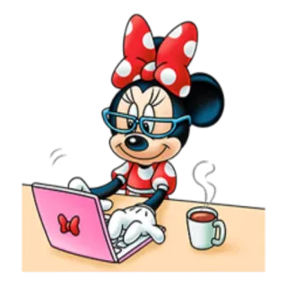 💻 Minnie Mouse cartoon, mouse, laptop, coffee, glasses, computer whatsapp sticker